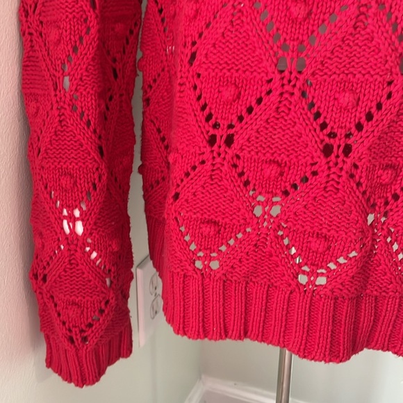Tommy Hilfiger Red/Dark Rose Open Knit Crew Neck Sweater - Size Large - Picture 3 of 6